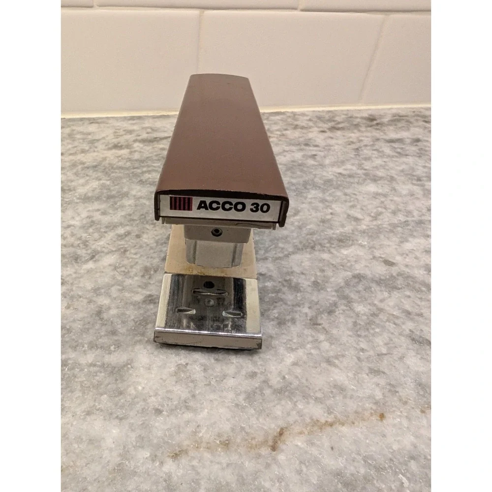 Vtg. Stapler ACCO 30 Brown Beige Metal 7